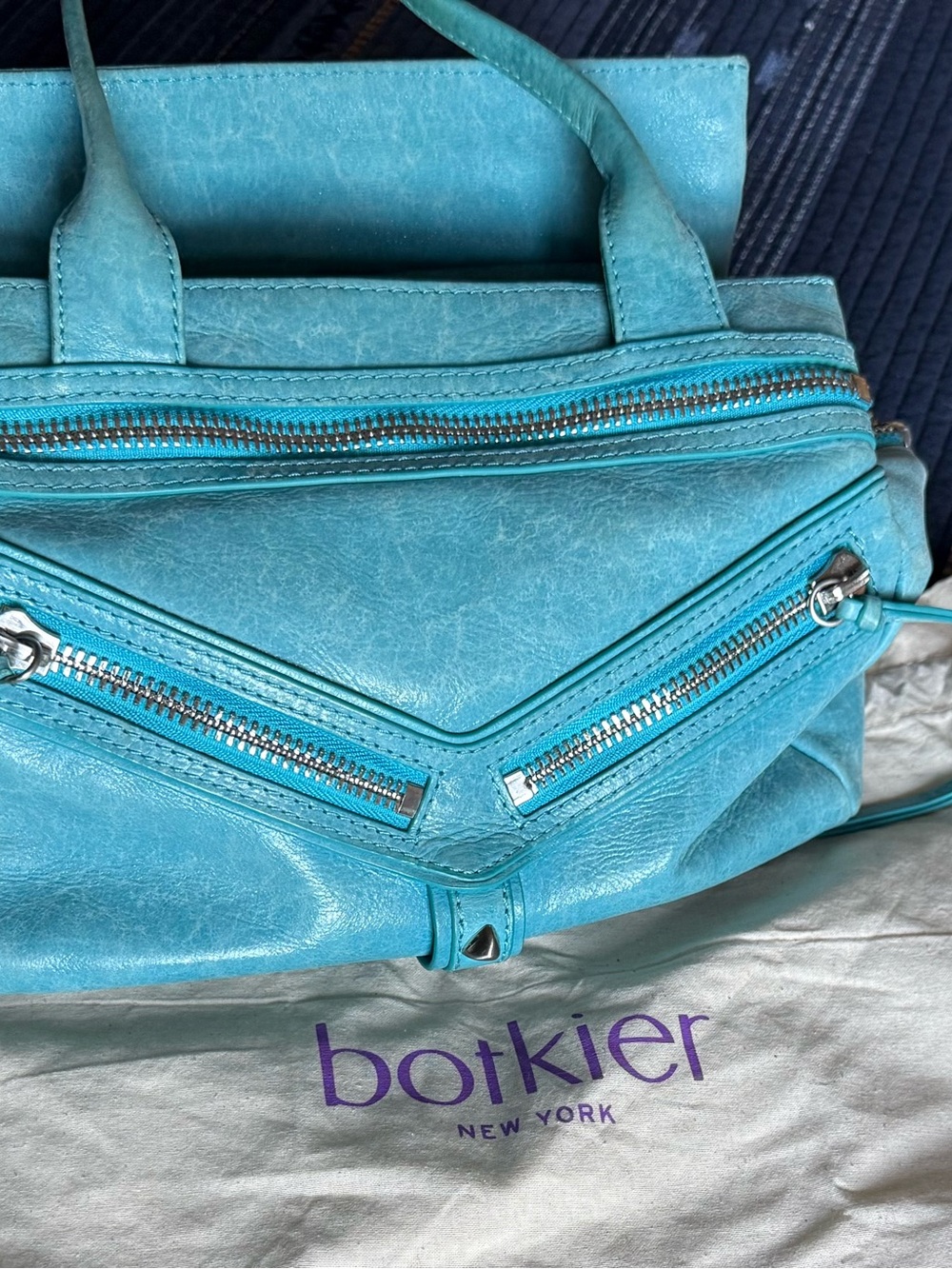 Botkier Trigger Satchel Turquoise Leather Dual-Zip Tote